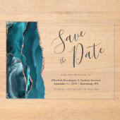 Aquamarin Blue Rose Gold Agate Save the Date Card Acryleinladungen (Vorderseite)