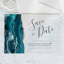 Aquamarin Blue Rose Gold Agate Save the Date Card Acryleinladungen
