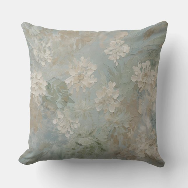 Aquamarin Blue Sage Green Beige Floral Kissen (Vorderseite)
