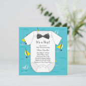 Aquamarin Blue Sailboat Baby Boy Dusche Einladung (Stehend Vorderseite)