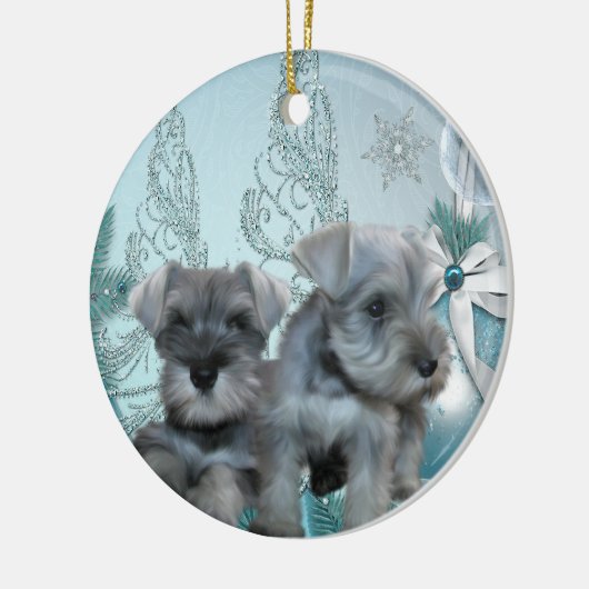 Aquamarin Blue Schnauzer Welpen Weihnachtsschmuck (Links)
