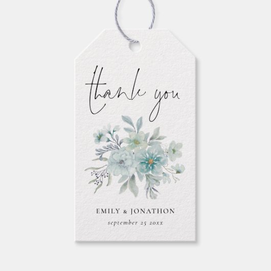 Aquamarin Blue Sea Mist Floral Vielen Dank Geschenkanhänger (Vorderseite)