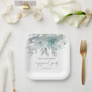 Aquamarin Blue Sea Mist Florals Script-Engagement  Pappteller