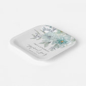 Aquamarin Blue Sea Mist Florals Script-Engagement  Pappteller (Gewinkelt)