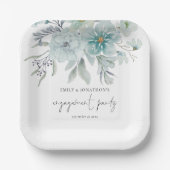 Aquamarin Blue Sea Mist Florals Script-Engagement  Pappteller (Vorderseite)