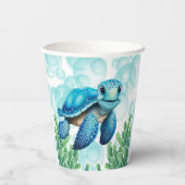Aquamarin Blue Sea Turtle Seaweed Boy Baby Dusche Pappbecher (Rückseite)