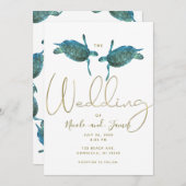 Aquamarin Blue Sea Turtles Elegante Gold Beach Hoc Einladung (Vorne/Hinten)
