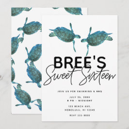 Aquamarin Blue Sea Turtles Ocean Beach Sweet 16 Pa Einladung