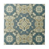 Aquamarin Blue Senard Green Ochre Ethnic Stamm Art Fliese (Vorderseite)