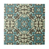 Aquamarin Blue Senard Green Ochre Ethnic Stamm Art Fliese (Vorderseite)