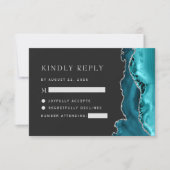 Aquamarin Blue Silver Agate Dark Wedding RSVP Karte (Vorderseite)
