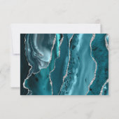 Aquamarin Blue Silver Agate Dark Wedding RSVP Karte (Rückseite)