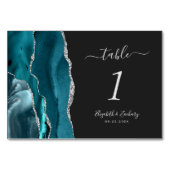 Aquamarin Blue Silver Agate Dark Wedding Tischnumm Tischnummer (Vorderseite)