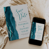 Aquamarin Blue Silver Agate Graue Save the Date Ka