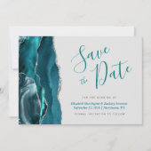Aquamarin Blue Silver Agate Graue Save the Date Ka Einladung (Vorderseite)