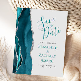 Aquamarin Blue Silver Agate Gray Save the Date Ankündigungspostkarte