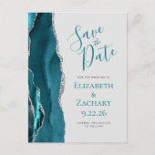 Aquamarin Blue Silver Agate Gray Save the Date Ankündigungspostkarte (Vorderseite)