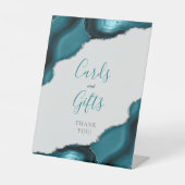 Aquamarin Blue Silver Agate Gray Wedding Cards & G Sockelschild (Vorderseite)