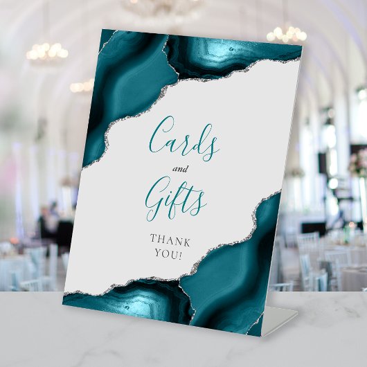 Aquamarin Blue Silver Agate Gray Wedding Cards & G Sockelschild