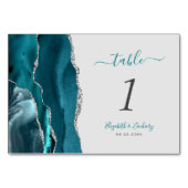 Aquamarin Blue Silver Agate Gray Wedding Tischnumm Tischnummer (Vorderseite)