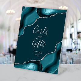 Aquamarin Blue Silver Agate Hochzeitkarten und Ges Sockelschild