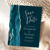 Aquamarin Blue Silver Agate Save the Date Ankündigungspostkarte