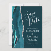 Aquamarin Blue Silver Agate Save the Date Card (Vorderseite)