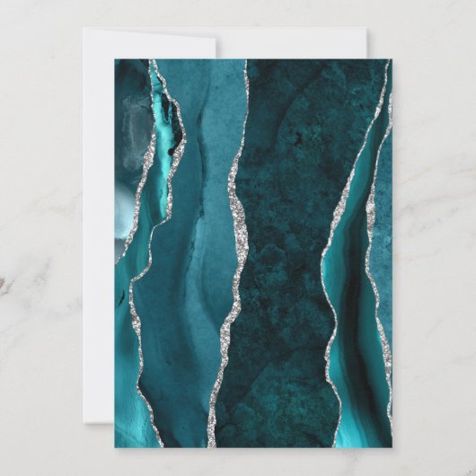 Aquamarin Blue Silver Agate Save the Date Card (Rückseite)