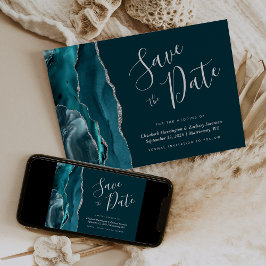 Aquamarin Blue Silver Agate Save the Date Card Einladung
