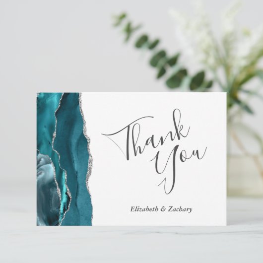 Aquamarin Blue Silver Agate Wedding Flat Vielen Da Karte (Stehend Vorderseite)