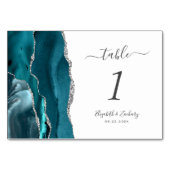 Aquamarin Blue Silver Agate Wedding Tischnummer (Rückseite)