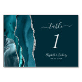 Aquamarin Blue Silver Agate Wedding Tischnummer (Vorderseite)