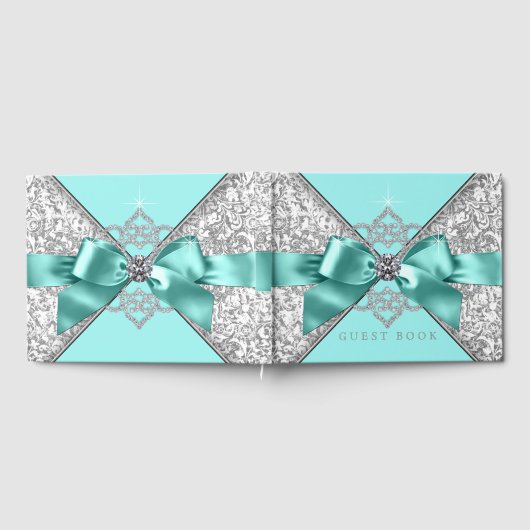 Aquamarin Blue Silver Birthday Party Wedding Gäste Gästebuch (Voll)