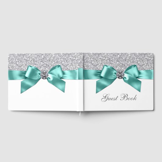 Aquamarin Blue Silver Birthday Wedding Guest Book Gästebuch (Voll)
