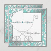 Aquamarin Blue Silver Carriage Baby Shower Einladu Einladung (Vorne/Hinten)