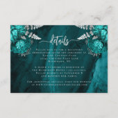 Aquamarin Blue Silver Floral Script Hochzeitsdetai Begleitkarte (Vorderseite)