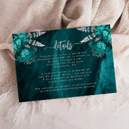 Aquamarin Blue Silver Floral Script Hochzeitsdetai Begleitkarte