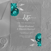 Aquamarin Blue Silver Floral Wedding Save the Date Acryleinladungen