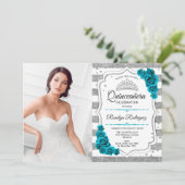 Aquamarin Blue Silver Foto Quinceanera Einladung (Stehend Vorderseite)