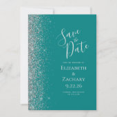 Aquamarin Blue Silver Glitzer Save the Date Ankündigung (Vorderseite)
