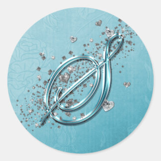 Aquamarin Blue Silver Glitzer Script Text Monogram Runder Aufkleber