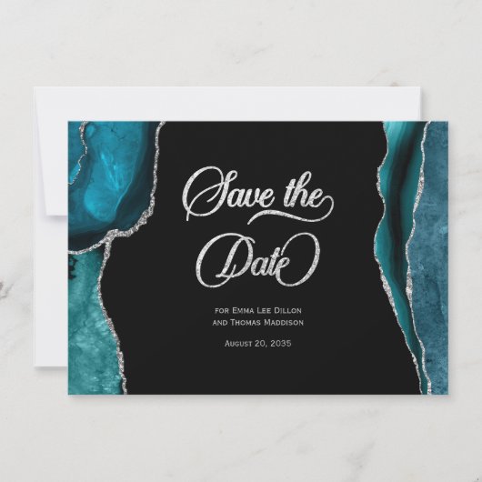 Aquamarin Blue Silver Imitats Glitzer Agate Save t (Vorderseite)