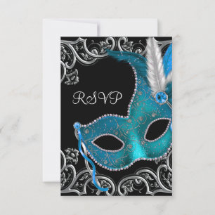 Aquamarin Blue Silver Mask Masquerade Party UAWG RSVP Karte