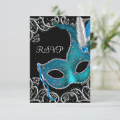 Aquamarin Blue Silver Mask Masquerade Party UAWG RSVP Karte (Stehend Vorderseite)