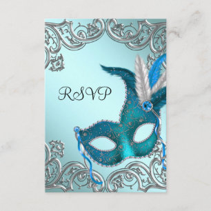 Aquamarin Blue Silver Mask Masquerade Party UAWG RSVP Karte