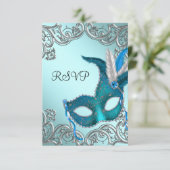 Aquamarin Blue Silver Mask Masquerade Party UAWG RSVP Karte (Stehend Vorderseite)