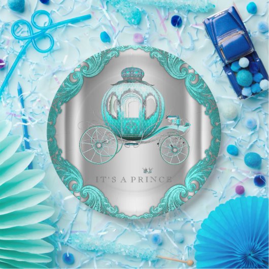 Aquamarin Blue Silver Prince Baby Dusche Pappteller (Party)
