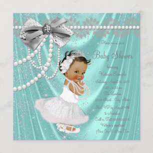 Aquamarin Blue Silver Satin Pearl Ethnic Baby Dusc Einladung