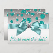 Aquamarin Blue Silver Save the Date Ankündigungspostkarte (Vorne/Hinten)