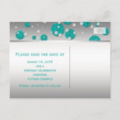 Aquamarin Blue Silver Save the Date Ankündigungspostkarte (Rückseite)